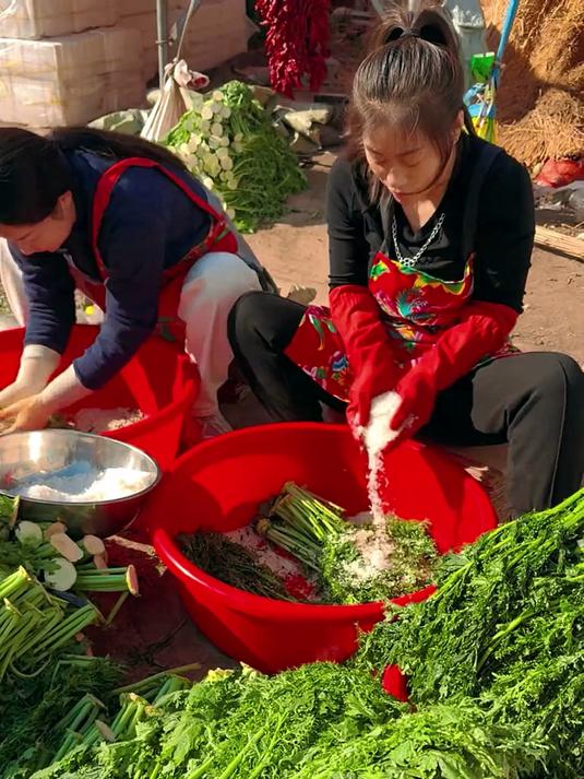 腌芥菜英子咸菜了,这样的手法腌的咸菜很入味