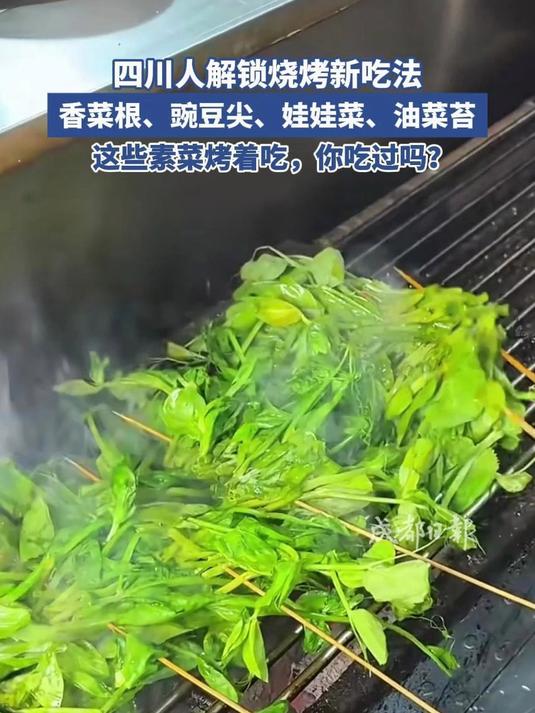四川人解锁烧烤新吃法!香菜根、豌豆尖、娃娃菜、油菜苔……这些素菜烤着吃,你吃过吗?