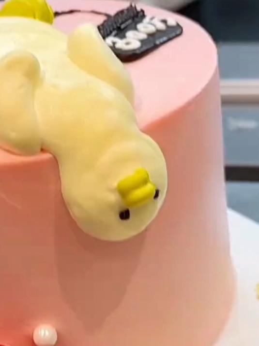 女生疑惑蛋糕上是什么动物,后知后觉才知道那是“躺平鸭”