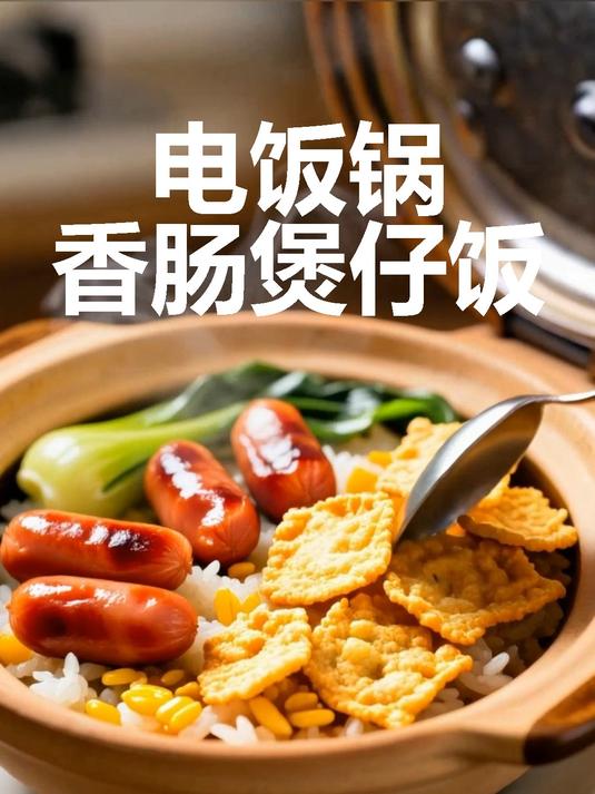 懒人电饭锅香肠煲仔饭!自带香脆锅巴