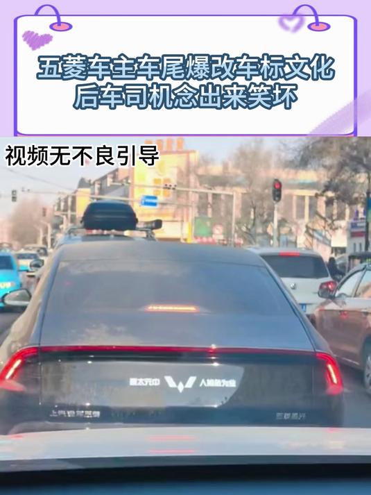 五菱车主车尾爆改车标文化,后车司机念出来笑坏
