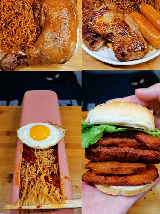 一下加五片鸡排的汉堡 汉堡 汉堡炸鸡