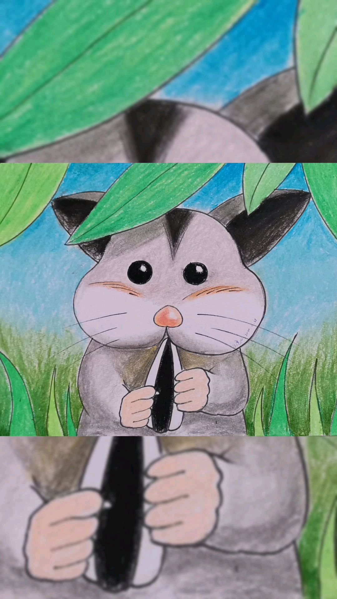 儿童画范画嗑瓜子的小仓鼠