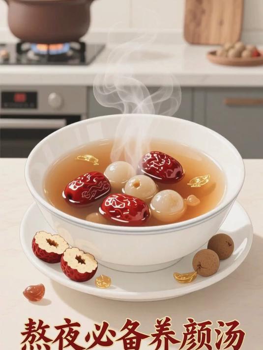 女生熬夜脸发黄，桂圆红枣汤常炖，补气养血气色亮