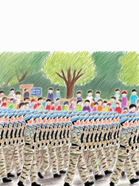 我念阅兵大国风,儿以画笔诉尊崇