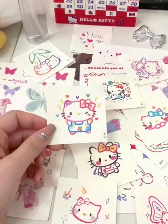 爆款多巴胺kitty猫纹身贴可爱卡通kt猫凯蒂猫手臂贴纸ins风