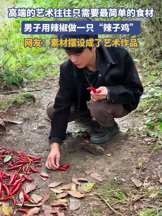 男子用辣椒做一只“辣子鸡”,网友:素材摆设成了艺术作品