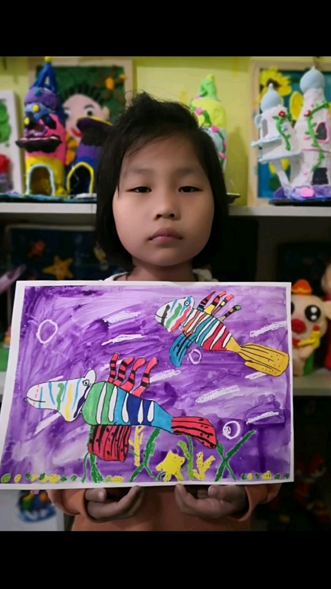 创意儿童画创意综合画狮子鱼