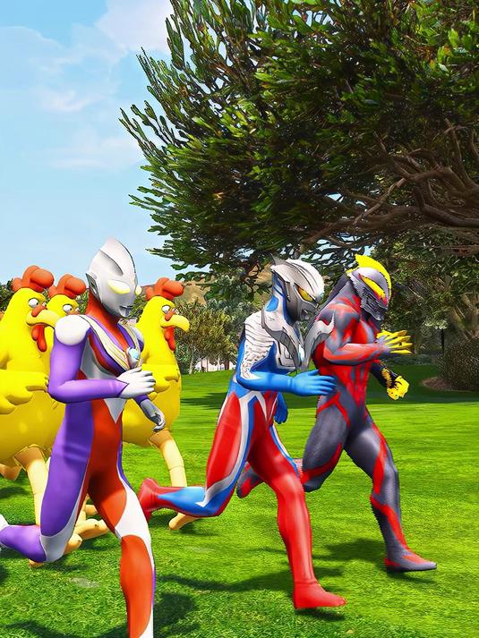 奥特曼被小黄鸡追赶