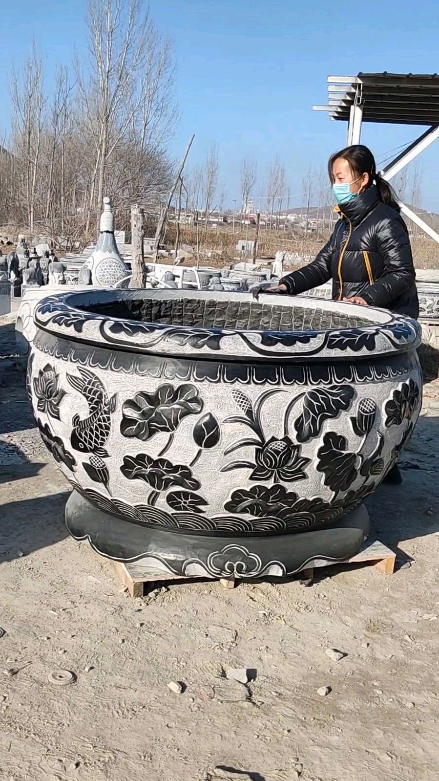 中式四合院四合院门海,石雕鱼缸花盆,大理石水缸养鱼池