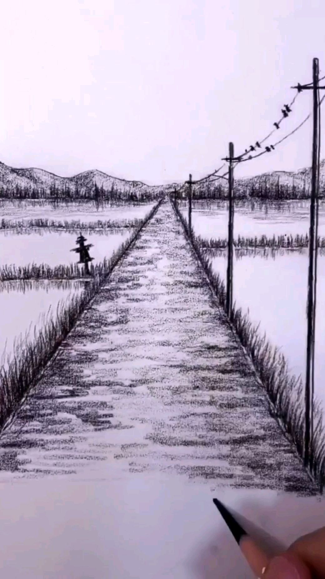 彩色铅笔画素描:一只铅笔就能画好看的作品风景图