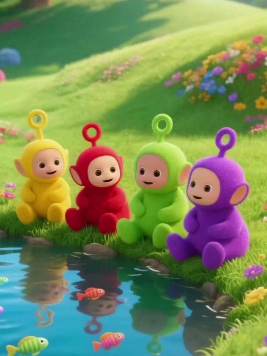 天线宝宝在池塘边看小鱼