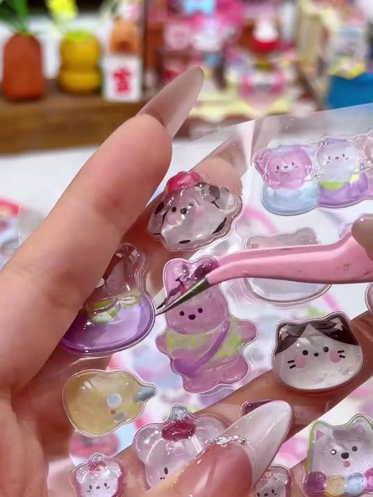 儿童卡通浮雕贴 3D 立体水晶钻石女孩贴纸