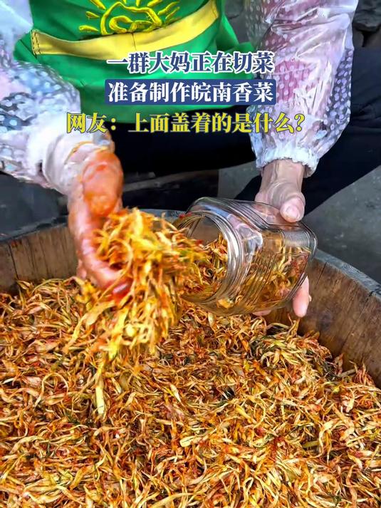 一群大妈正在切菜,准备制作皖南香菜,网友:上面盖着的是什么?