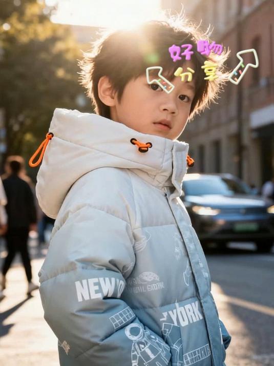 2025反季新款儿童羽绒服男童洋气韩版中长款渐变加厚冬季童装外套