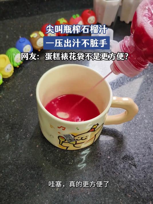尖叫瓶榨石榴汁,一压出汁不脏手,网友:裱花袋不是更方便?