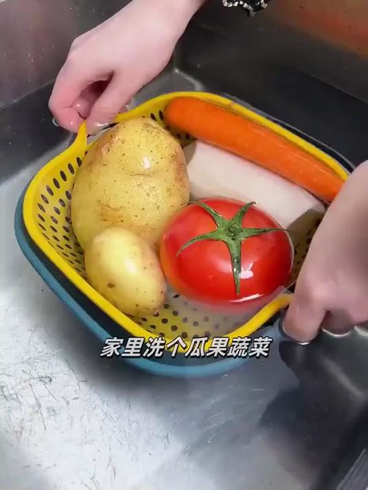 洗菜台面永远湿漉漉？抹布擦到手酸？这个双层沥水篮六件套让水自动归位！#洗菜盆##沥水篮# 
