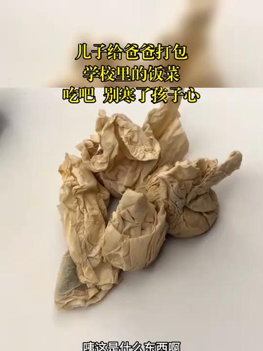 儿子给爸爸打包,学校里的饭菜,吃吧 别寒了孩子心