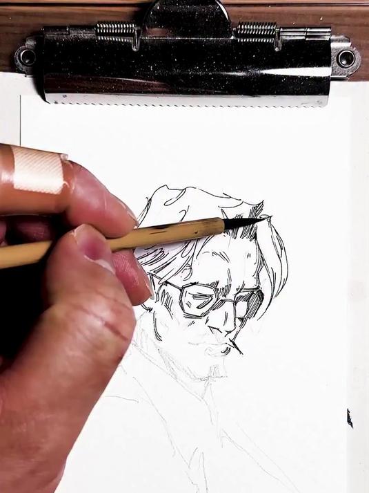 酷炫毛笔现代风 动漫手绘人物人物插画drawing__eda#一起学画画# #水墨人物# 