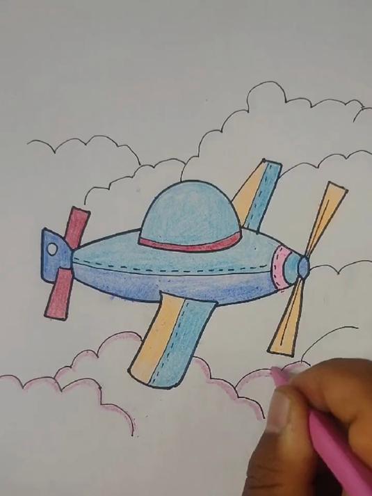 简笔画——童话世界里的彩色飞机