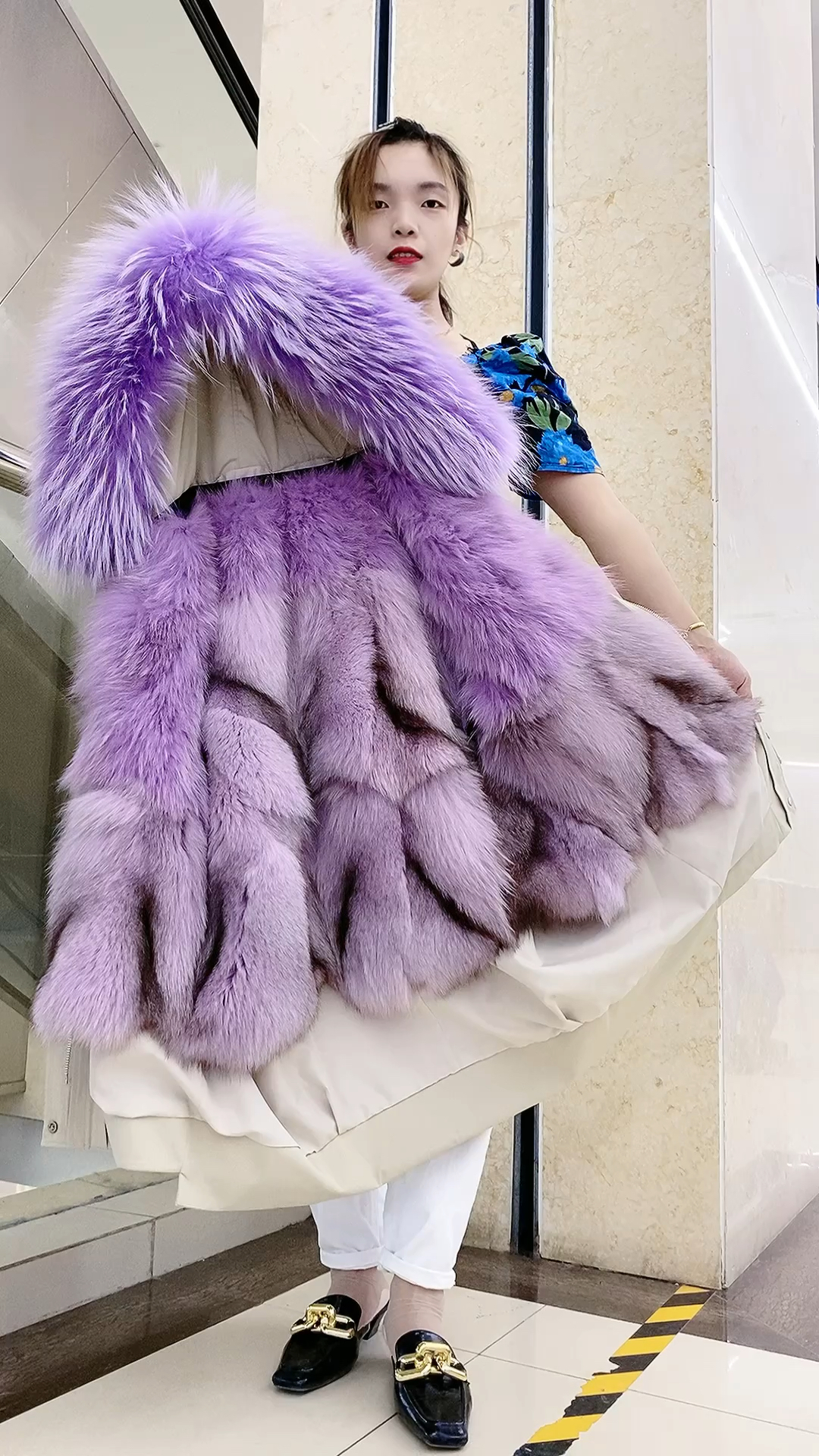 韩版时尚派克服,神仙紫色的狐狸毛内胆,爱辽爱辽,