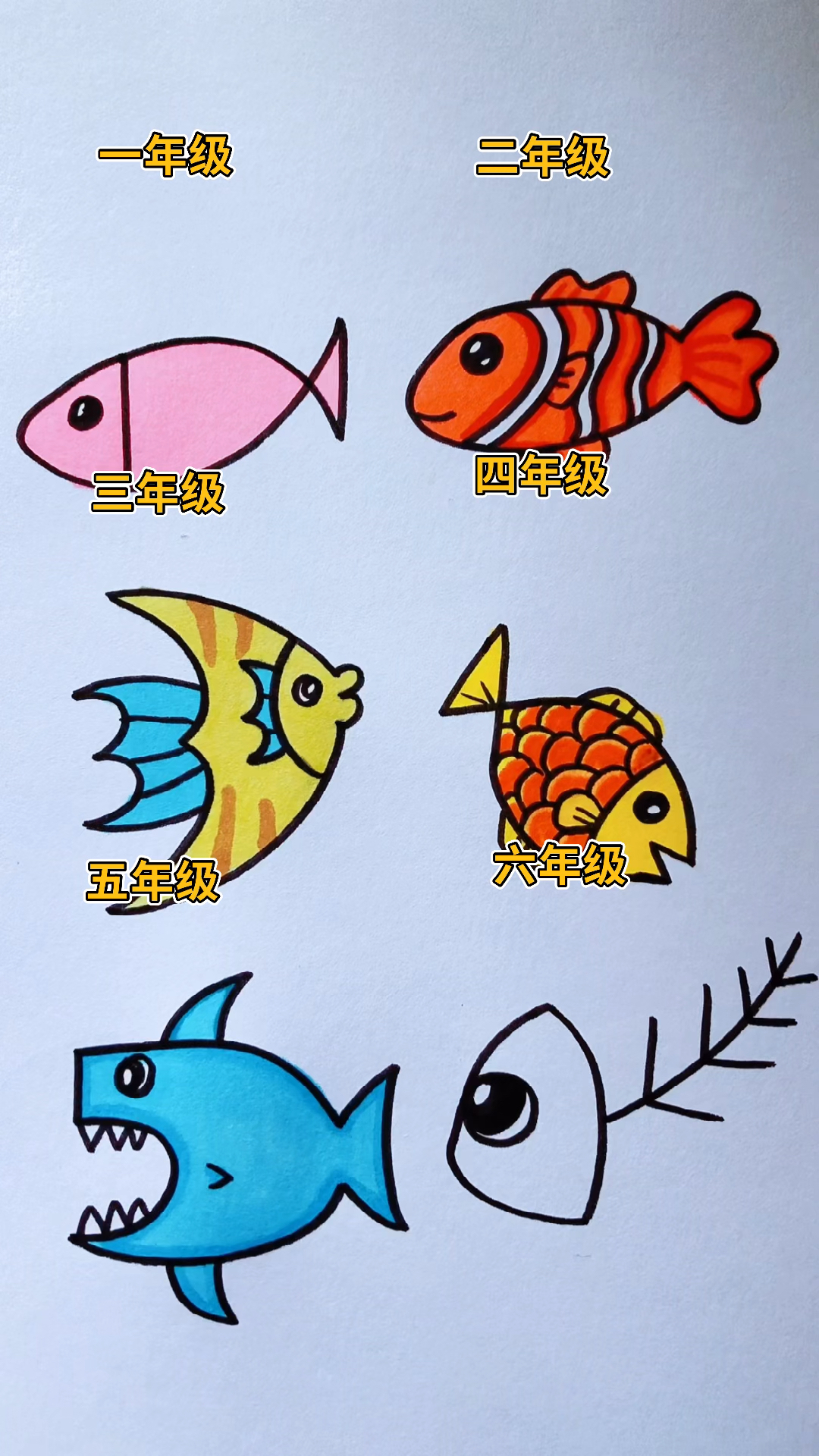 不同年级画鱼