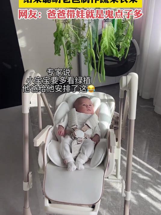 专家说宝宝要多看绿植,结果聪明老爸制作蔬菜衣架