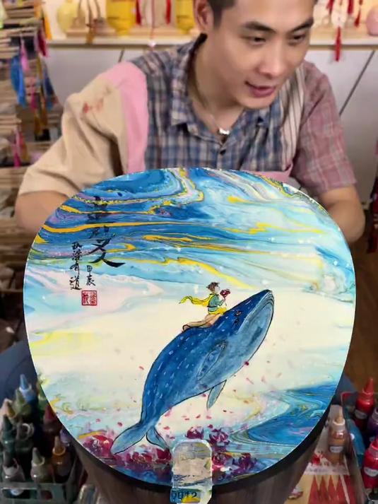 玩漆有道手工画～鲸鱼和王子跃上星空的配色好梦幻