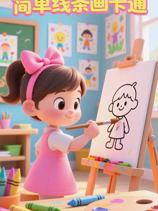 少儿美术：用简单线条画卡通人物