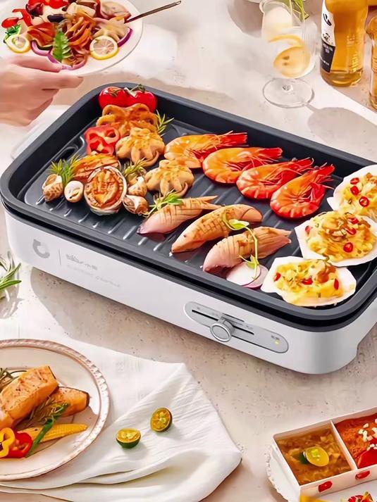 小熊烤肉锅电烤盘家用烤肉炉烤鱼盘一体室内轻烟可拆洗