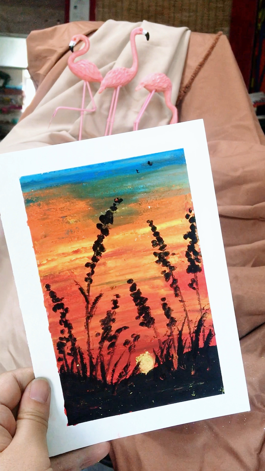 这样画夕阳剪影,蜡笔画教程