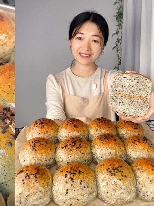 黑芝麻小餐包！养生又健康，最简单的家庭做面包方法！不用厨师机