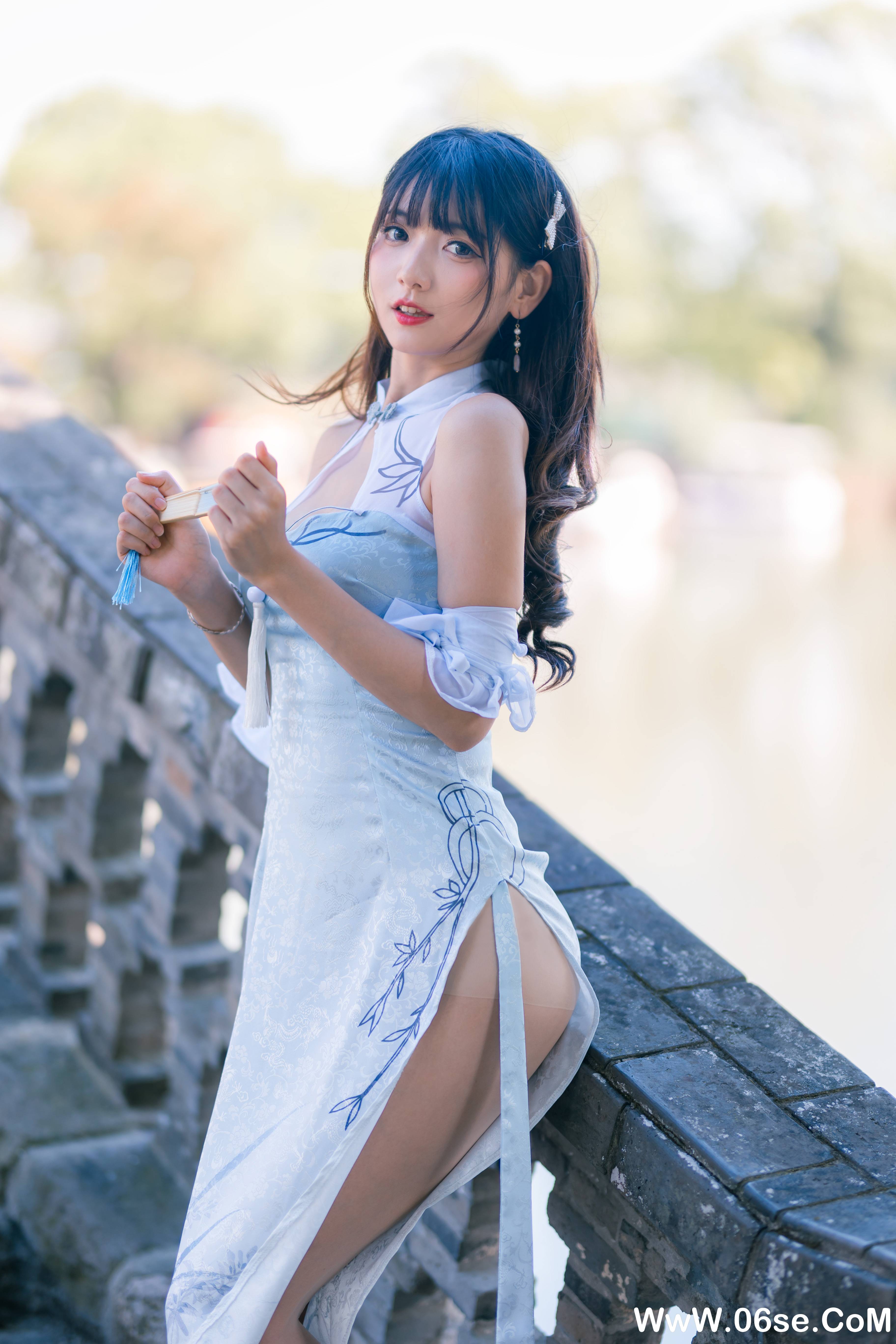 图片[3]-陆卿卿kyokyo NO.009 — 蓝色旗袍 [24P103M]-六色网