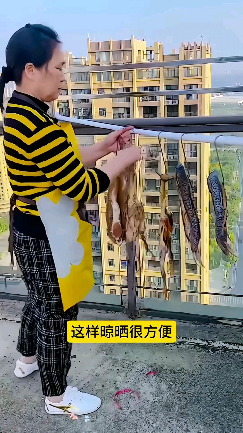 腊鱼腊肉别再用绳子绑了,现在都用不锈钢挂钩,一勾一挂方便极了