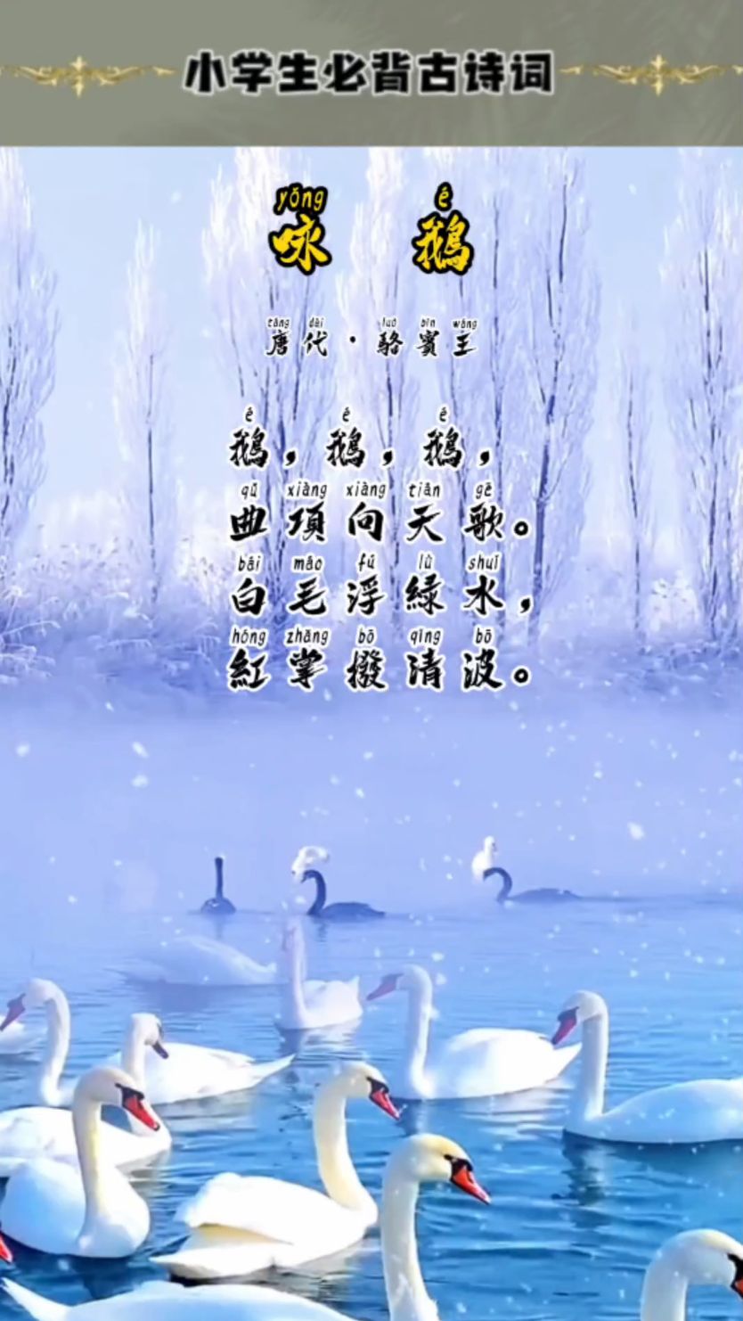 《咏鹅》骆宾王七岁时作 18个字 鹅的形象跃然纸上