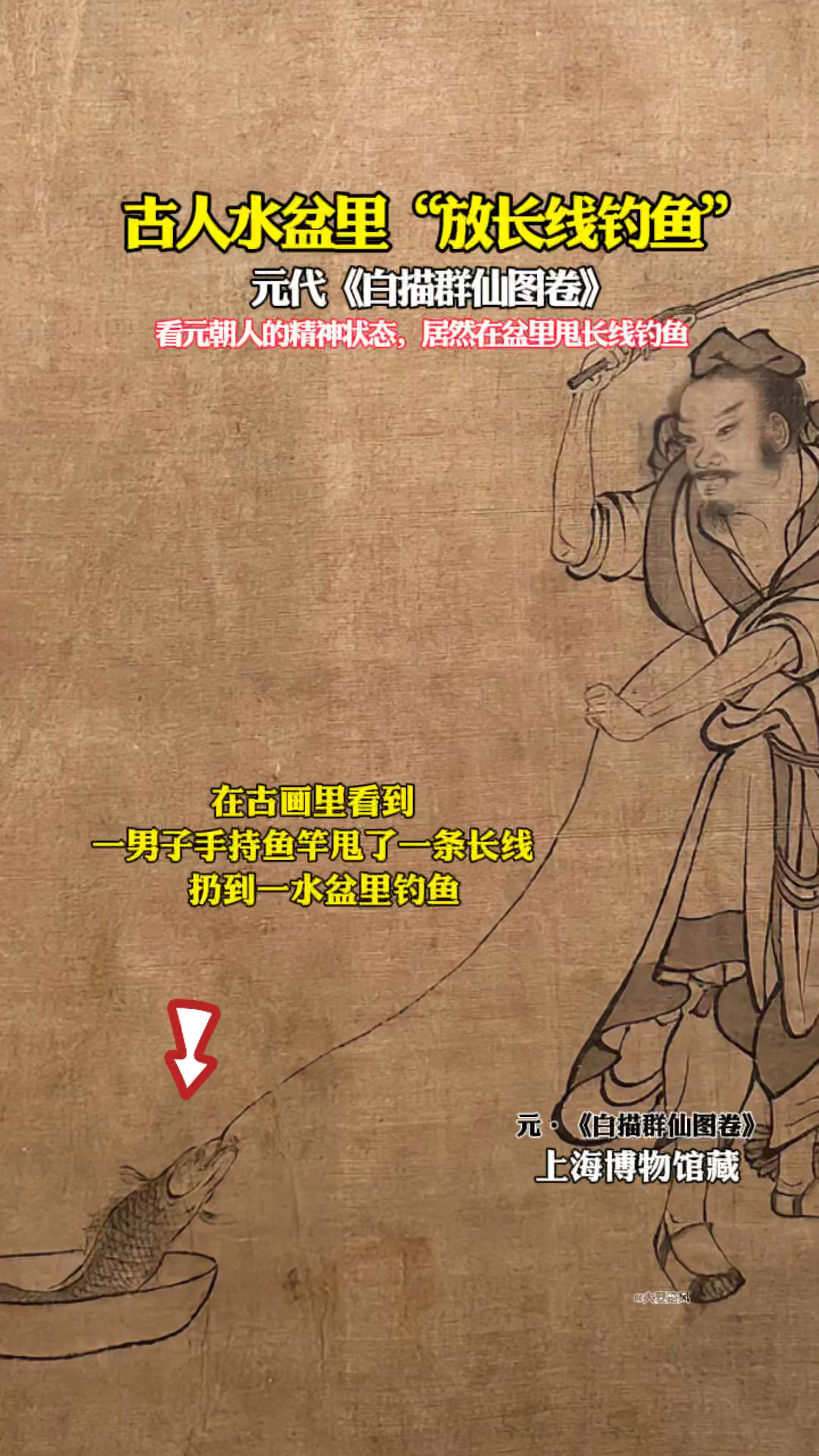 好有意思!元朝人在水盆里放长线钓鱼!