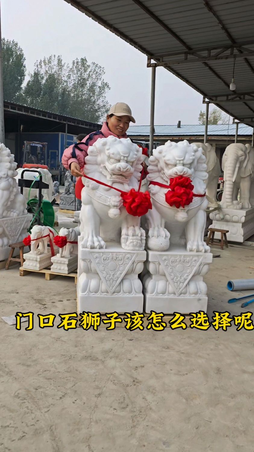 汉白玉精雕石狮子大门口装饰摆件