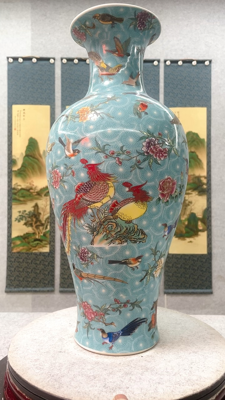 百鸟朝凤花鸟鱼尾瓶