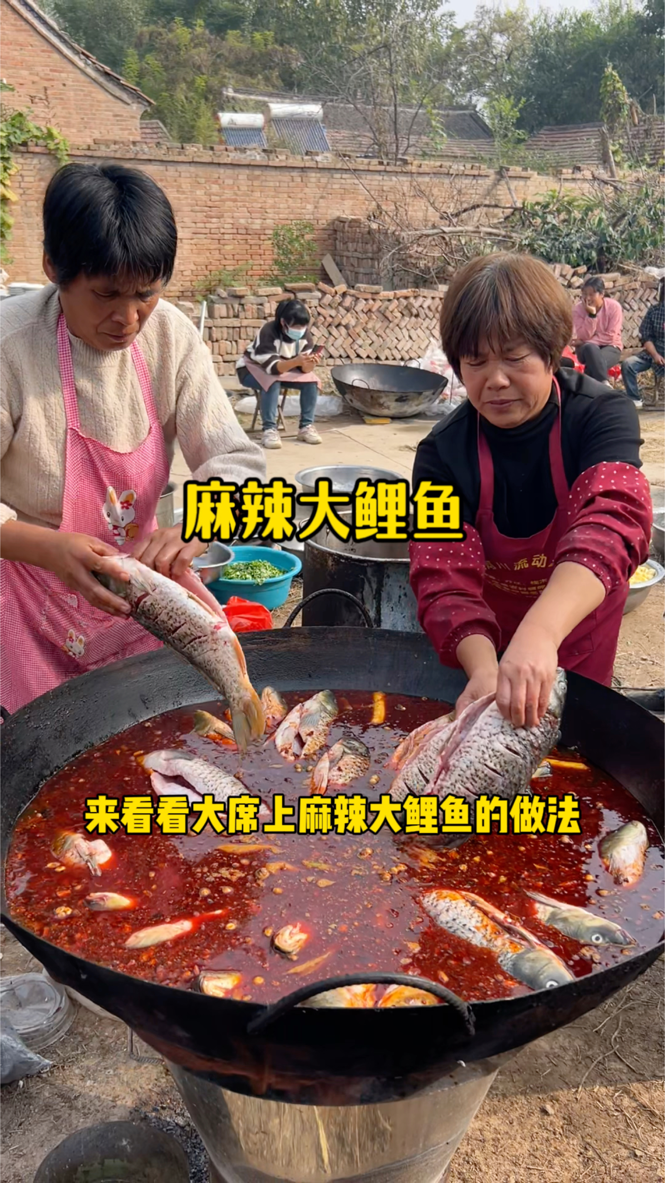 农村大席上做的麻辣大鲤鱼,下料真够猛的