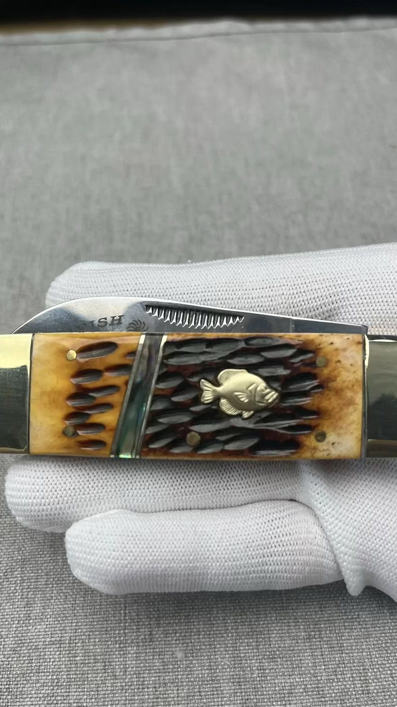 金钢鱼牛骨口袋刀,可盘可玩,方便好用