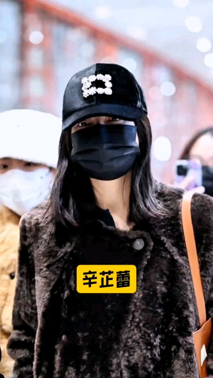 辛芷蕾出行路透,黑色鸭舌帽+黑色口罩,好低调!