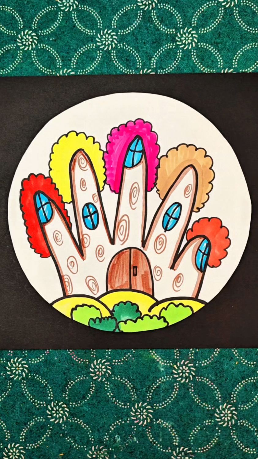 用手指画房子树简笔画教程#学生党 #手掌画 #简笔画 #幼儿简笔画