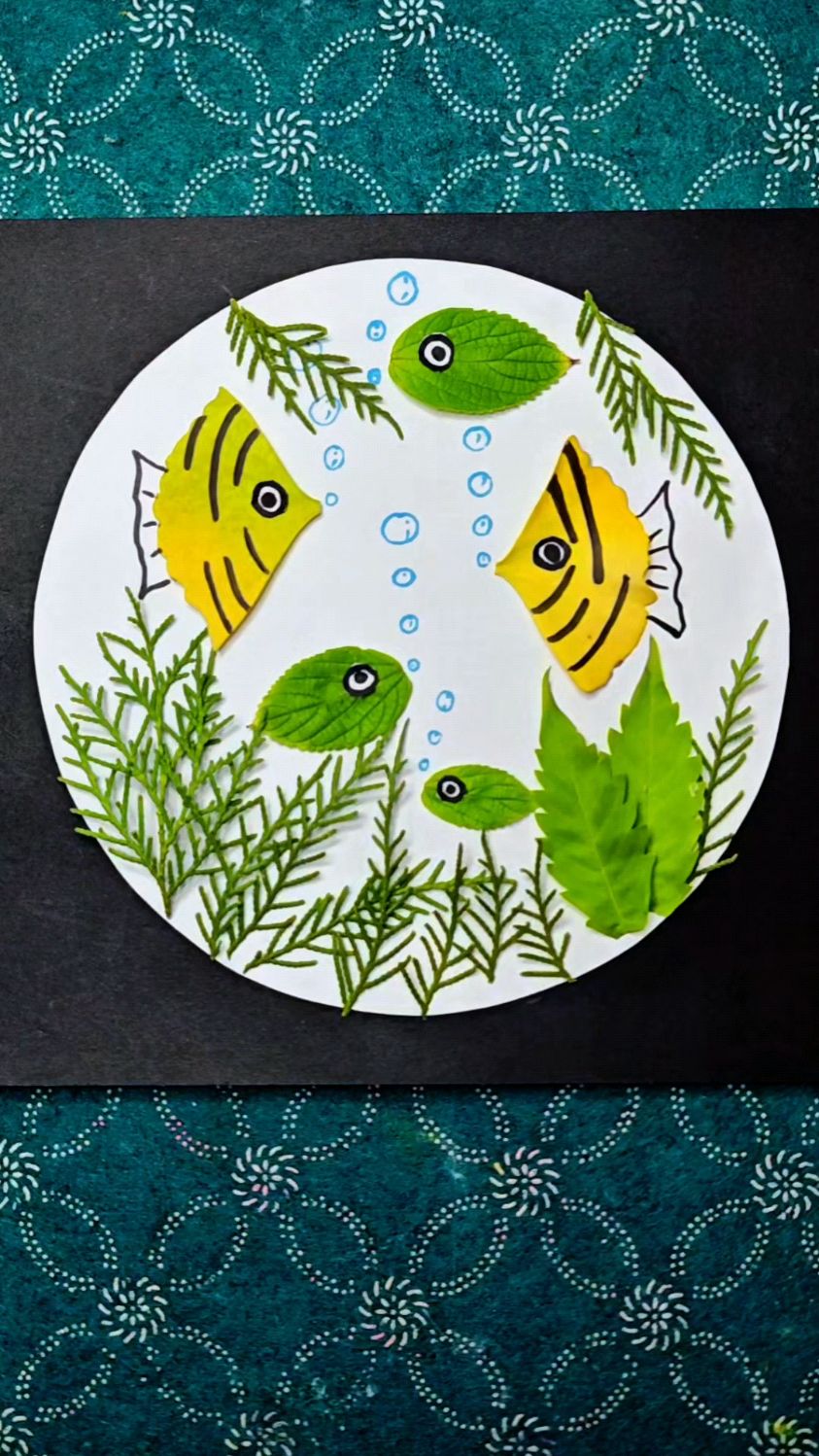 树叶画群鱼简笔画教程