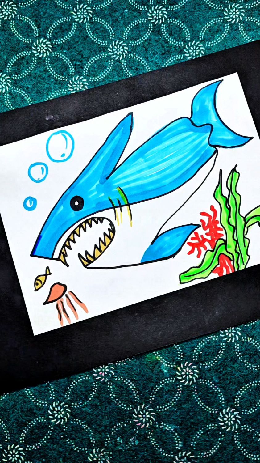 追小鱼的大白鲨简笔画教程#学生党 #手掌画 #简笔画 #大白鲨