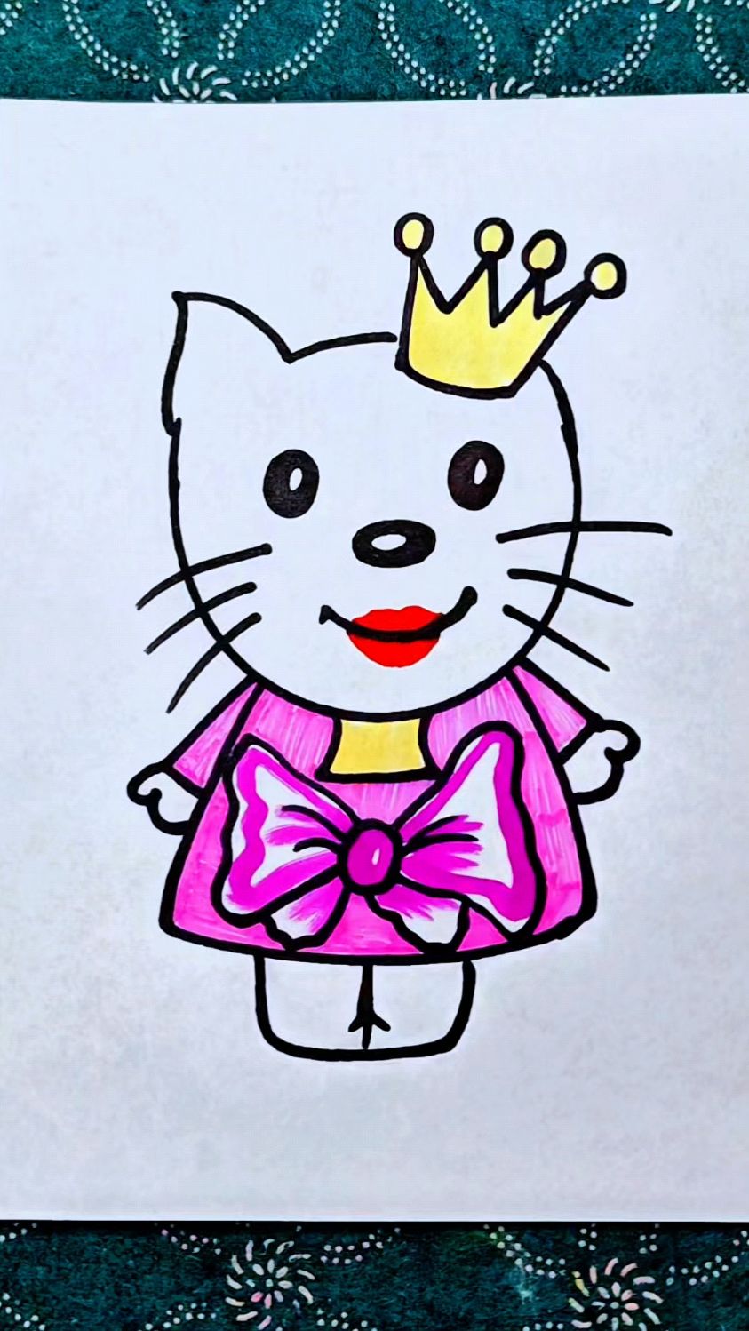 小瓶盖画kt猫简笔画教程