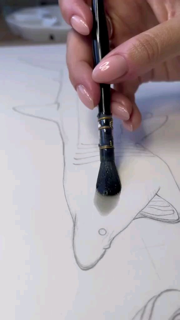 用水彩画一条鲨鱼