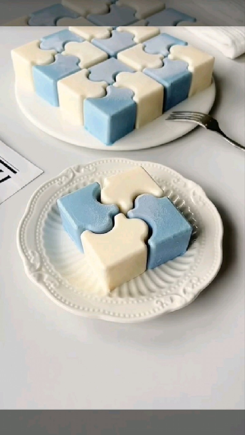 海蓝拼图慕斯蛋糕!免烤箱!