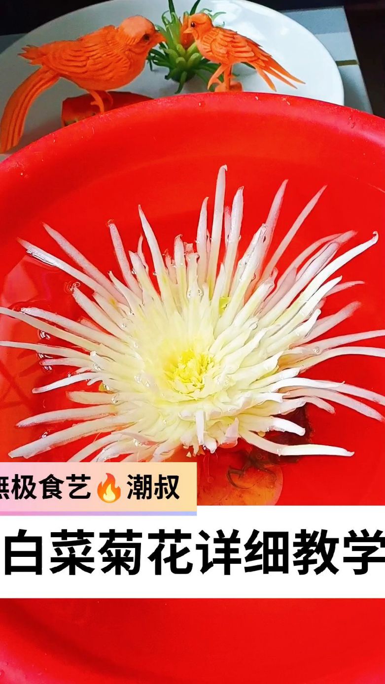 果蔬造型,食品雕刻,白菜菊花,一看就会。