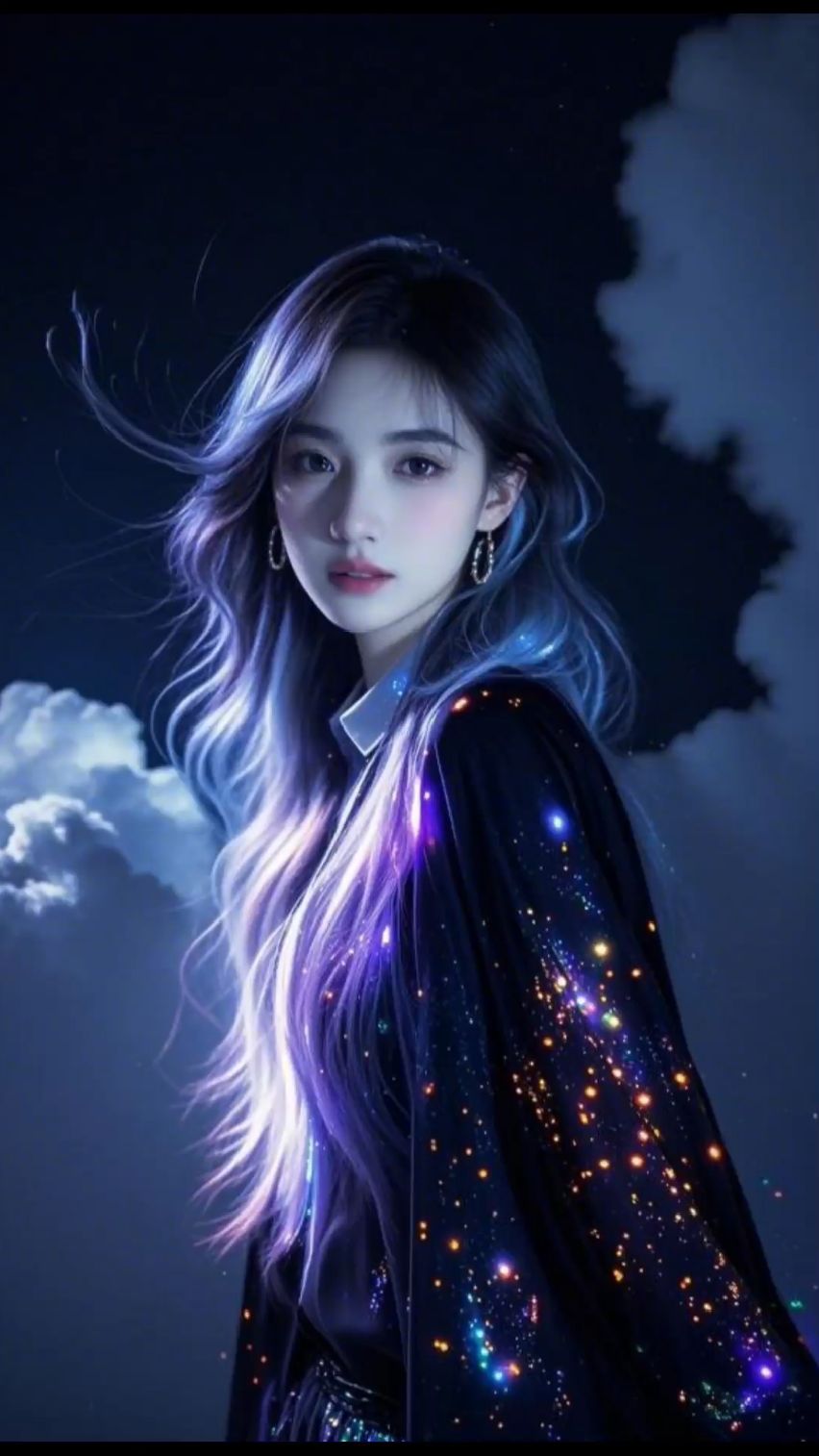 #手机壁纸高清#梦幻少女搭配星空科幻元素