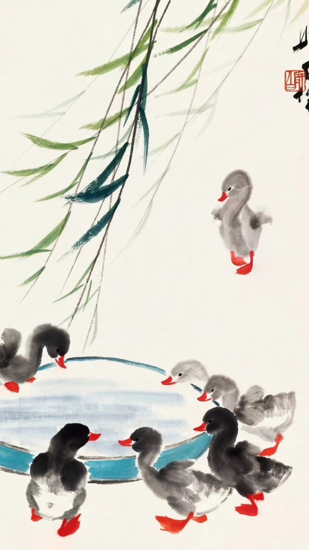 娄师白先生的国画小鸭子,齐白石先生的学生!@画家陈静儿